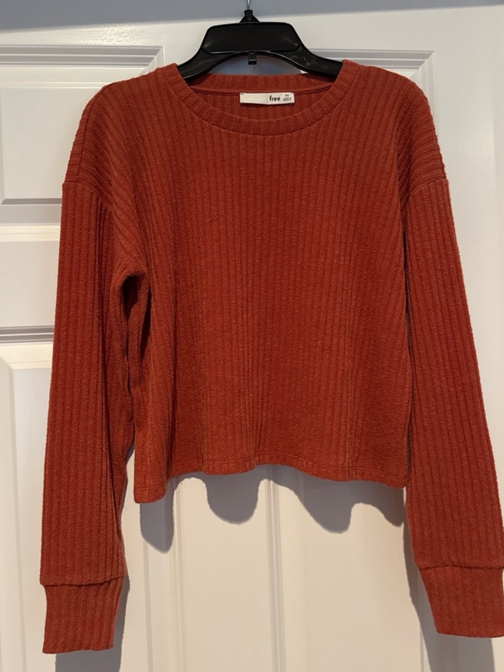 Free People Ribbed Crewneck Sweater in Rust